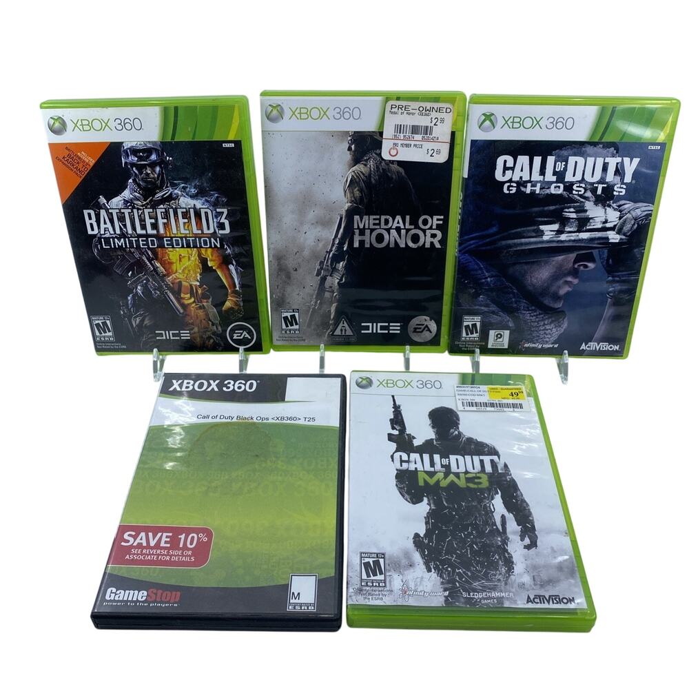 XBox 360 Lot of 5 War Games (Battlefield, Call of Duty, Medal of Honor)